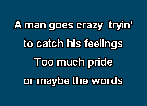 A man goes crazy tryin'

to catch his feelings

Too much pride

or maybe the words