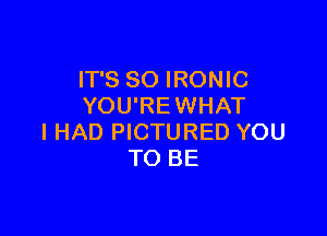 IT'S SO IRONIC
YOU'REWHAT

I HAD PICTURED YOU
TO BE