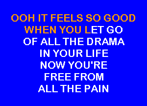 00H IT FEELS SO GOOD
WHEN YOU LET GO
OF ALL THE DRAMA
IN YOUR LIFE
NOW YOU'RE
FREE FROM
ALL THE PAIN