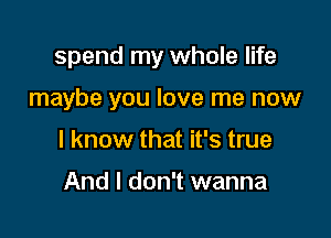 spend my whole life

maybe you love me now

I know that it's true

And I don't wanna