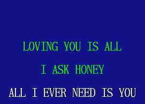 LOVING YOU IS ALL
I ASK HONEY
ALL I EVER NEED IS YOU