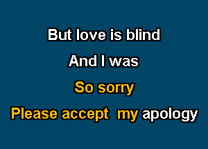 But love is blind
And I was

So sorry

Please accept my apology