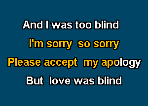 And I was too blind

I'm sorry so sorry

Please accept my apology

But love was blind