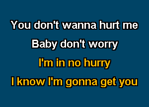 You don't wanna hurt me
Baby don't worry

I'm in no hurry

I know I'm gonna get you