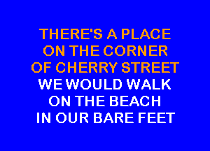 THERE'S A PLACE
ON THE CORNER
OF CHERRY STREET
WEWOULD WALK
ON THE BEACH

IN OUR BARE FEET l