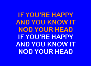 IFYOU'RE HAPPY
ANDYOUKNOWFT
NODYOURHEAD
IFYOU'RE HAPPY
ANDYOUKNOWFT

NOD YOUR HEAD l