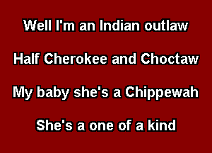 Well I'm an Indian outlaw

Half Cherokee and Choctaw

My baby she's a Chippewah

She's a one of a kind