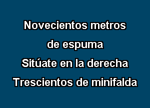 Novecientos metros

de espuma

SitL'Jate en la derecha

Trescientos de minifalda