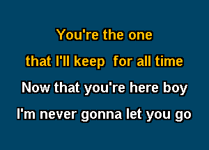 You're the one
that I'll keep for all time

Now that you're here boy

I'm never gonna let you go