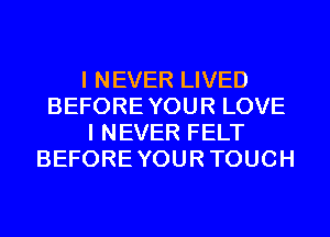 I NEVER LIVED
BEFOREYOUR LOVE
I NEVER FELT
BEFOREYOURTOUCH