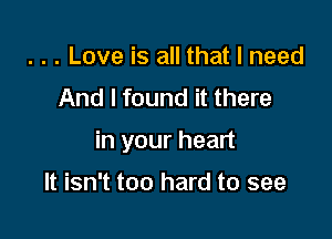 . . . Love is all that I need
And I found it there

in your heart

It isn't too hard to see