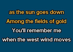 as the sun goes down
Among the fields of gold
You'll remember me

when the west wind moves