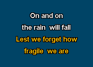 On and on

the rain will fall

Lest we forget how

fragile we are