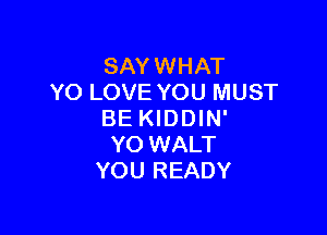 SAY WHAT
YO LOVE YOU MUST

BE KIDDIN'
YO WALT
YOU READY