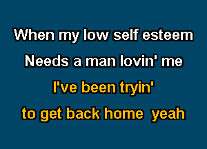 When my low self esteem
Needs a man lovin' me

I've been tryin'

to get back home yeah