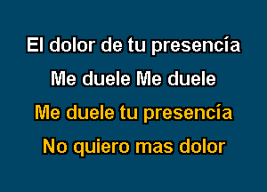 El dolor de tu presencia

Me duele Me duele

Me duele tu presencia

No quiero mas dolor