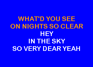 WHAT'D YOU SEE
ON NIGHTS SO CLEAR

HEY
IN THE SKY
SO VERY DEAR YEAH