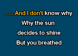 . . . And I don't know why
Why the sun

decides to shine
But you breathed