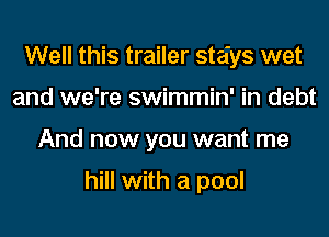 Well this trailer stays wet
and we're swimmin' in debt
And now you want me

hill with a pool