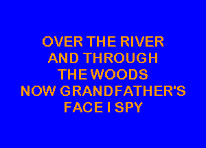OVER THE RIVER
AND THROUGH
THEWOODS
NOW GRANDFATHER'S
FACE I SPY

g