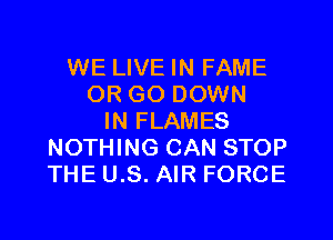 WE LIVE IN FAME
OR GO DOWN
IN FLAMES
NOTHING CAN STOP
THE U.S. AIR FORCE