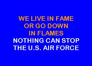 WE LIVE IN FAME
OR GO DOWN
IN FLAMES
NOTHING CAN STOP
THE U.S. AIR FORCE