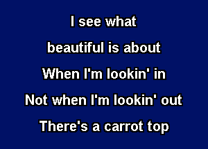 I see what
beautiful is about
When I'm lookin' in

Not when I'm lookin' out

There's a carrot top