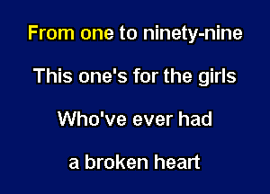 From one to ninety-nine

This one's for the girls
Who've ever had

a broken heart