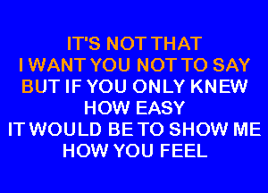 IT'S NOT THAT
IWANT YOU NOT TO SAY
BUT IF YOU ONLY KNEW

HOW EASY
IT WOULD BETO SHOW ME
HOW YOU FEEL