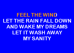 FEEL TH E WI N D
LET THE RAIN FALL DOWN
AND WAKE MY DREAMS
LET IT WASH AWAY
MY SANITY
