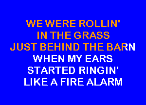 WEWERE ROLLIN'

IN THEGRASS
JUST BEHIND THE BARN
WHEN MY EARS
STARTED RINGIN'
LIKE A FIRE ALARM