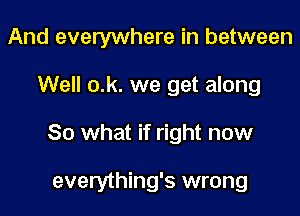 And everywhere in between
Well o.k. we get along

80 what if right now

everything's wrong