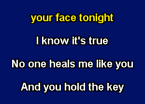 your face tonight

I know it's true

No one heals me like you

And you hold the key