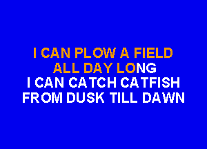 ICAN PLOW A FIELD
ALL DAY LONG

ICAN CATCH CATFISH
FROM DUSK TILL DAWN