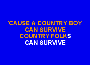 'CAUSE A COUNTRY BOY
CANSURWVE

COUNTRY FOLKS
CAN SURVIVE