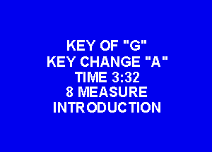 KEY OF G
KEY CHANGE A

TIME 332
8 MEASURE

INTR ODUCTION