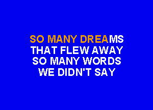 SO MANY DREAMS
THAT FLEW AWAY

SO MANY WORDS
WE DIDN'T SAY