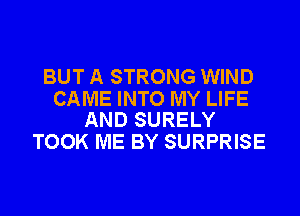 BUT A STRONG WIND

CAME INTO MY LIFE
AND SURELY

TOOK ME BY SURPRISE