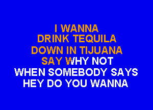 I WANNA
DRINK TEQUILA

DOWN IN TIJUANA

SAY WHY NOT
WHEN SOMEBODY SAYS
HEY DO YOU WANNA