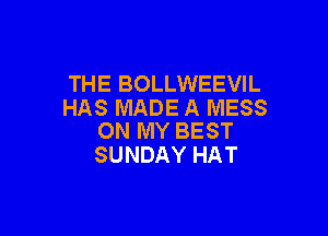 THE BOLLWEEVIL
HAS MADE A MESS

ON MY BEST
SUNDAY HAT