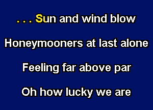 . . . Sun and wind blow
Honeymooners at last alone

Feeling far above par

Oh how lucky we are
