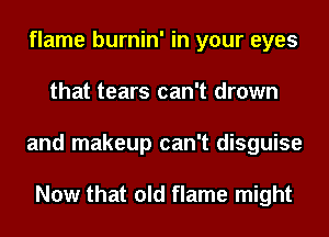 flame burnin' in your eyes
that tears can't drown
and makeup can't disguise

Now that old flame might