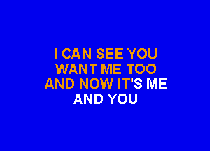 I CAN SEE YOU
WANT ME TOO

AND NOW IT'S ME
AND YOU