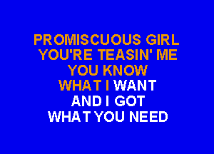 PROMISCUOUS GIRL
YOU'RE TEASIN' ME

YOU KNOW

WHAT I WANT
ANDI GOT
WHATYOU NEED