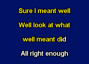 Sure I meant well
Well look at what

well meant did

All right enough