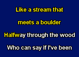 Like a stream that

meets a boulder

Halfway through the wood

Who can say if I've been