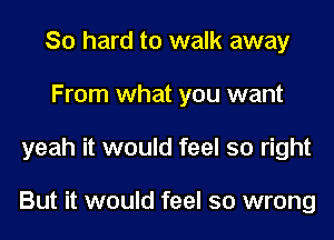 So hard to walk away
From what you want
yeah it would feel so right

But it would feel so wrong