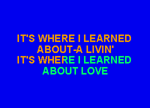 IT'S WHERE I LEARNED

ABOUT-A LIVIN'
IT'S WHERE I LEARNED

ABOUT LOVE