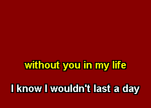 without you in my life

I know I wouldn't last a day