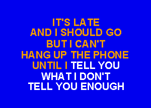 IT'S LATE
AND I SHOULD GO

BUTI CAN'T
HANG UP THE PHONE
UNTIL I TELL YOU

WHATI DON'T
TELL YOU ENOUGH